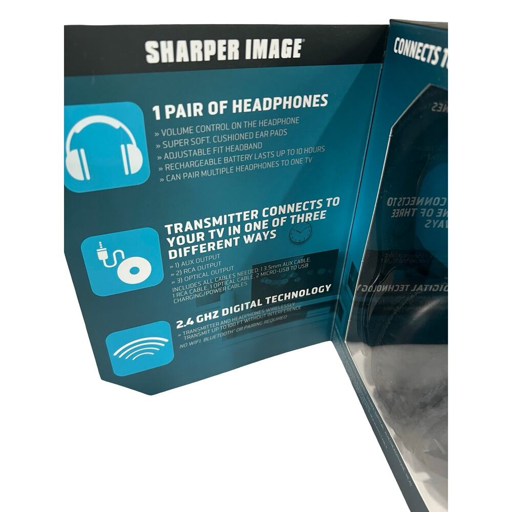 2 Sharper Image Own Zone Wireless TV Headphones w/ Transmitters 100ft Black - Picture 7 of 8